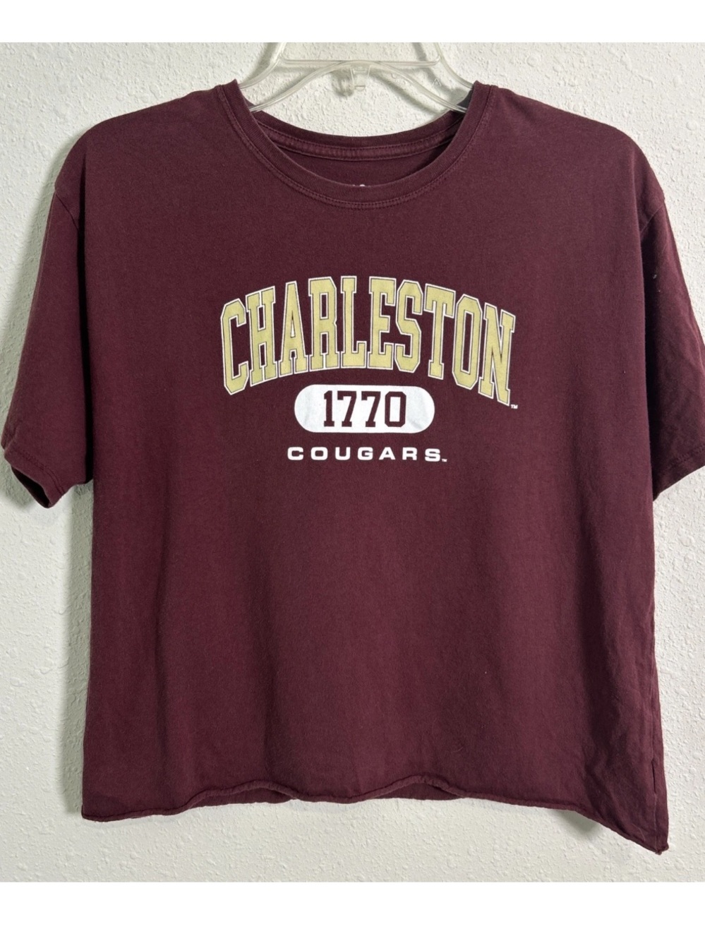 League Charleston Cougars Women’s Large Cropped Top Maroon 100% Cotton NCAA